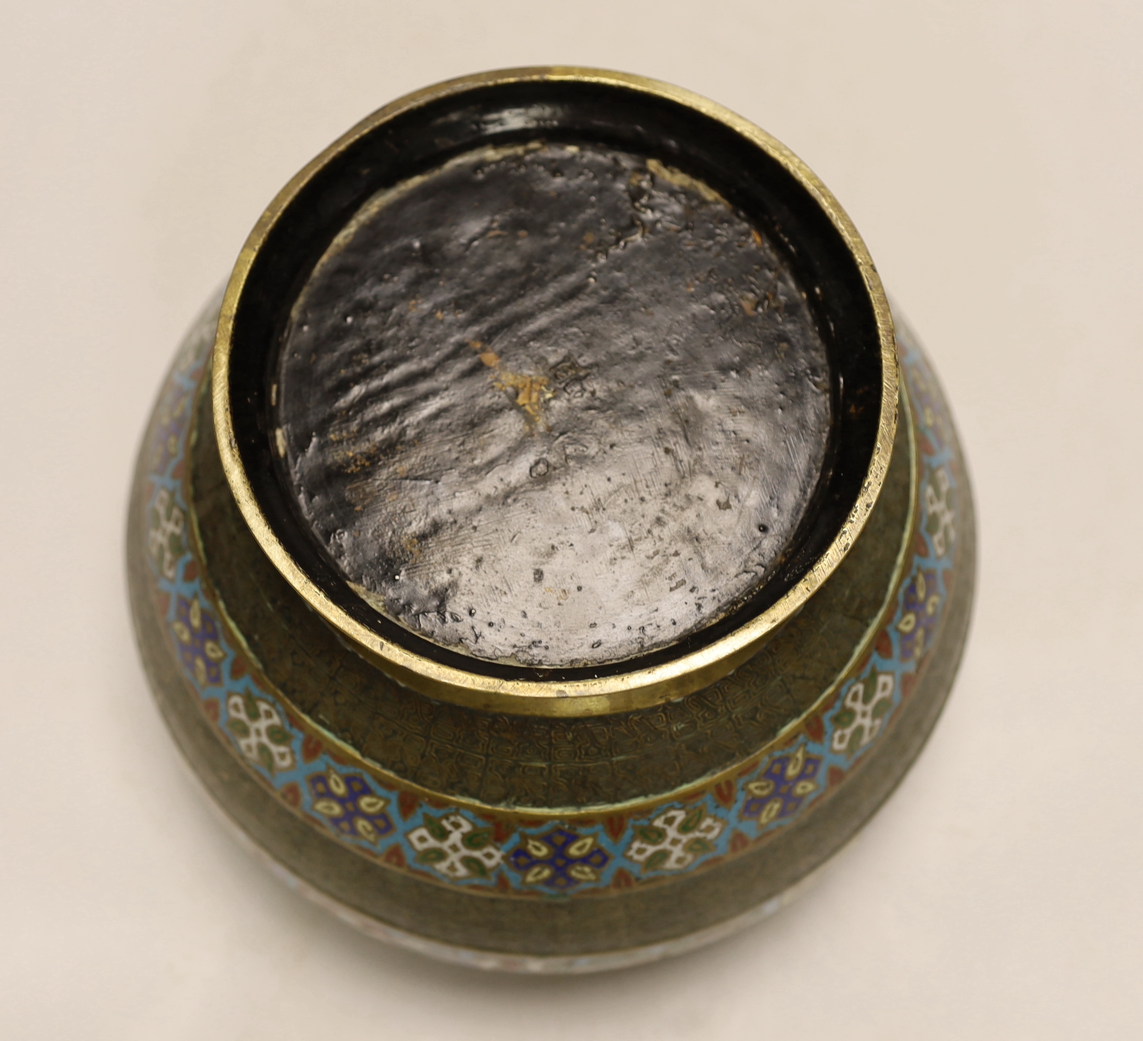 A Japanese champleve enamel and brass jardiniere, 19cm high